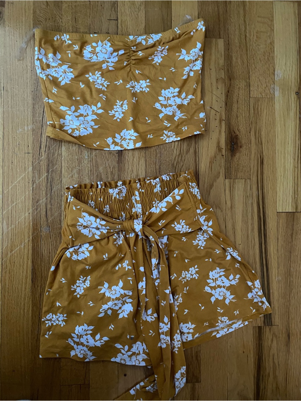 Ultra Flirt Mustard and White Floral Two-Piece Skirt Set